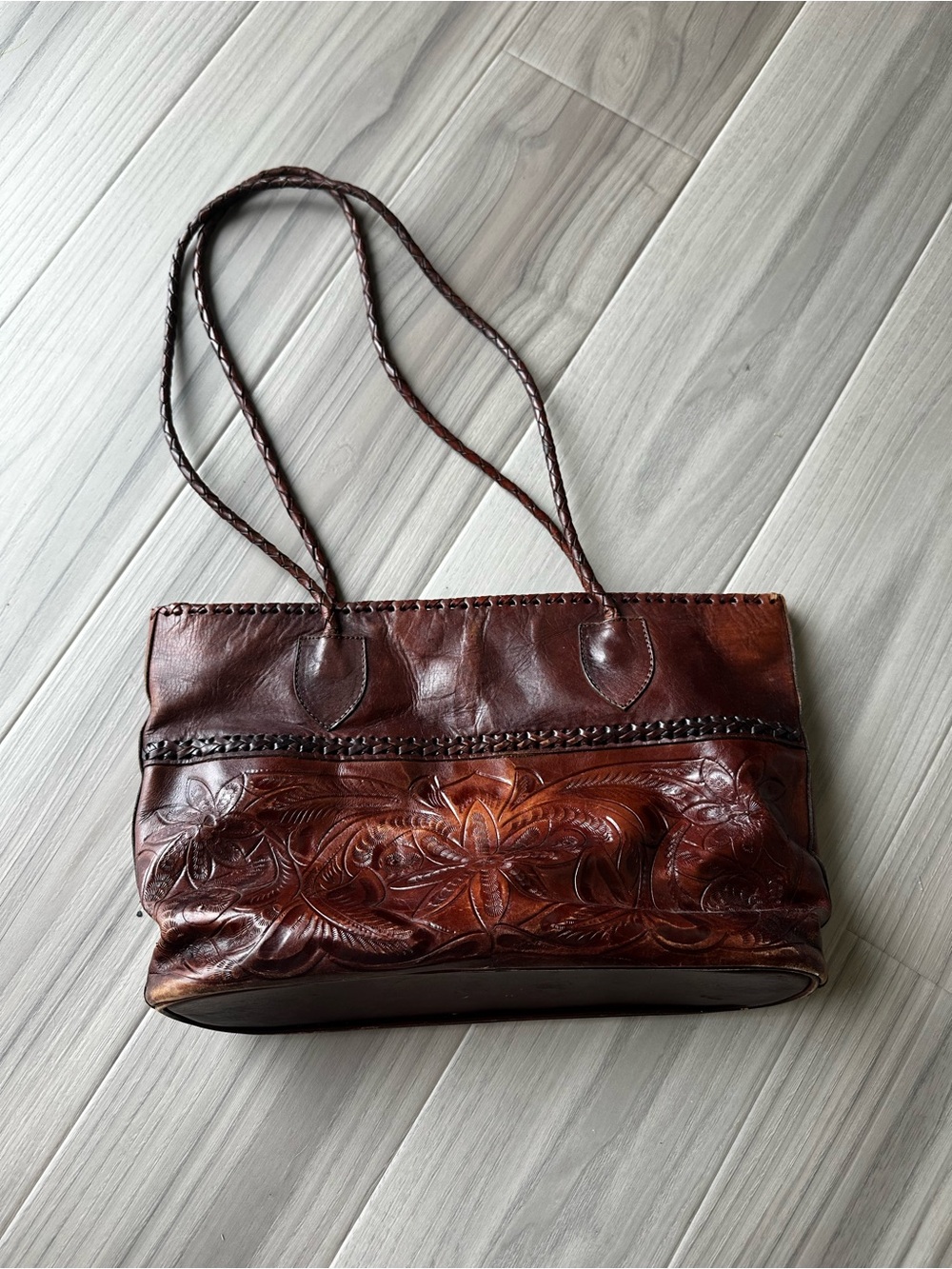 Alexis Davis Leather Floral Embossed Zip Tote